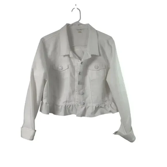 Calvin Klein Ruffle-Hem Jacket - White - Size XL - Picture 1 of 8